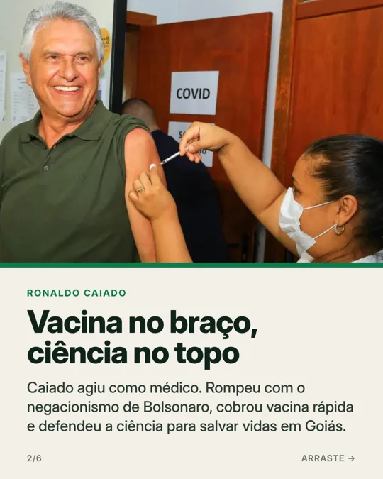 Card 2: Vacina no braço, ciência no topo