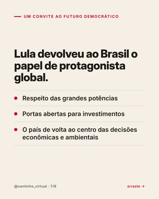 Card 7: Lula devolveu ao Brasil o papel de protagonista global